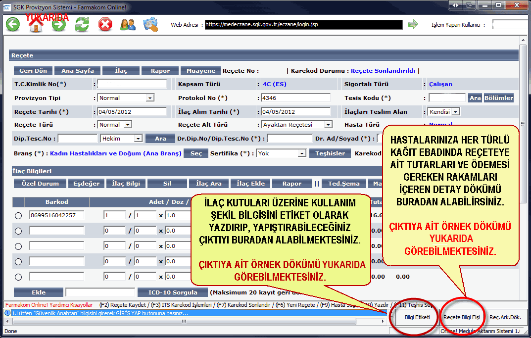 Reçetem uygulamasi termal yazici kullurumu